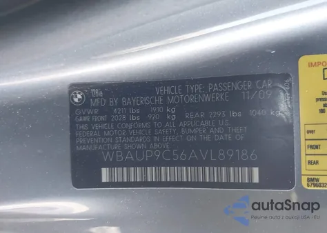 2010 BMW 128I z USA, uszkodzony, nr VIN WBAUP9C56AVL89186